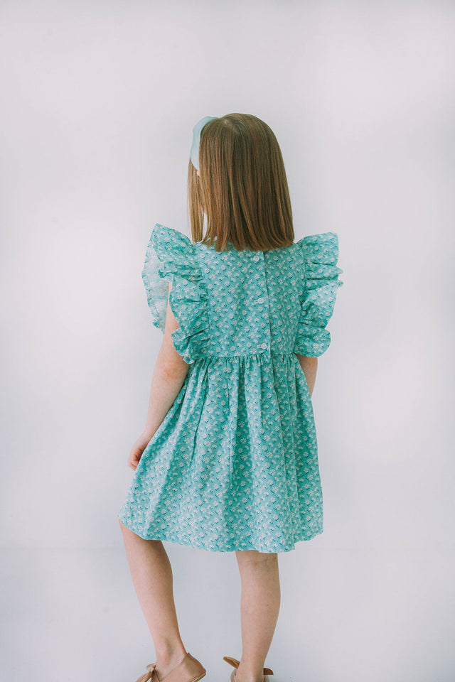 little girls daisy print turquoise easter dress