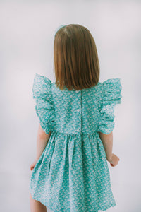 Little Girl's Turquoise Daisy Pinafore Twirl Dress