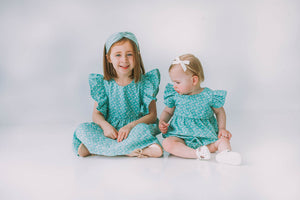 Little Girl's Turquoise Daisy Pinafore Twirl Dress