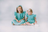 Little Girl's Turquoise Daisy Pinafore Twirl Dress