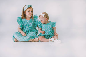 Little Girl's Turquoise Daisy Pinafore Twirl Dress