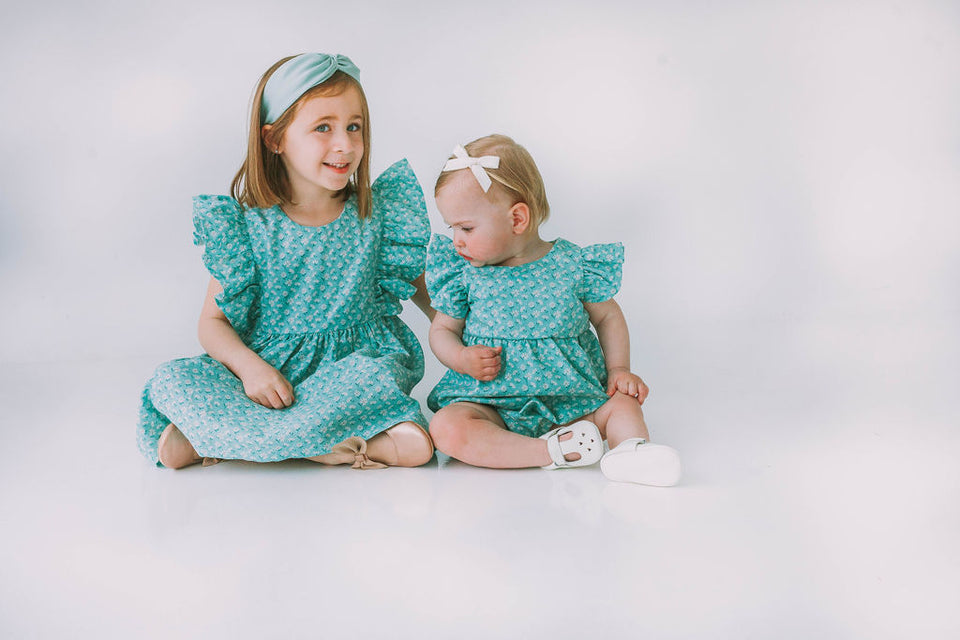 Little Girl's Turquoise Daisy Pinafore Twirl Dress