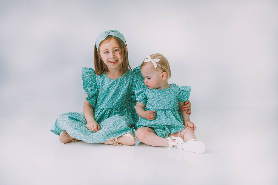 Little Girl's Turquoise Daisy Pinafore Twirl Dress