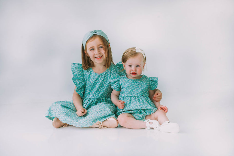 Little Girl's Turquoise Daisy Pinafore Twirl Dress