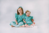Little Girl's Turquoise Daisy Pinafore Twirl Dress