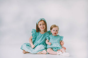 Little Girl's Turquoise Daisy Pinafore Twirl Dress