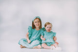 Little Girl's Turquoise Daisy Pinafore Twirl Dress