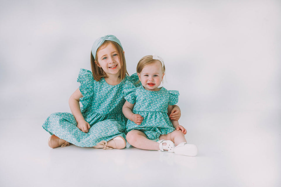 Little Girl's Turquoise Daisy Pinafore Twirl Dress