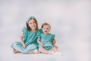 Little Girl's Turquoise Daisy Pinafore Twirl Dress