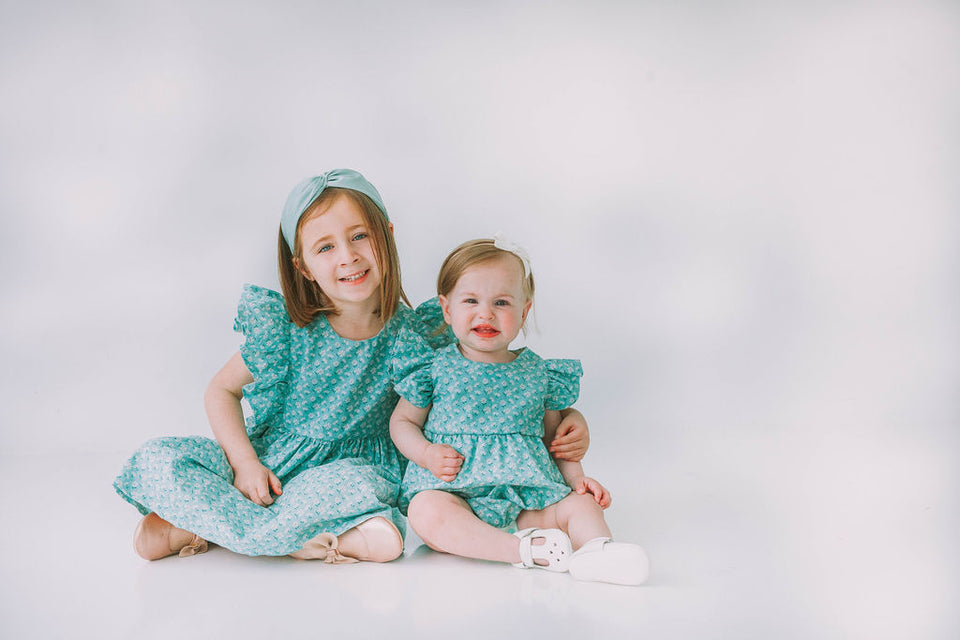 Little Girl's Turquoise Daisy Pinafore Twirl Dress