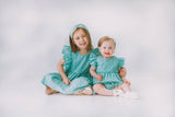 Little Girl's Turquoise Daisy Pinafore Twirl Dress