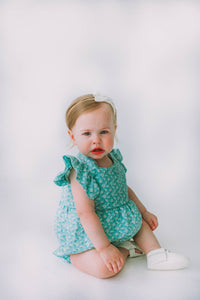 Little Girl's Turquoise Daisy Pinafore Twirl Dress