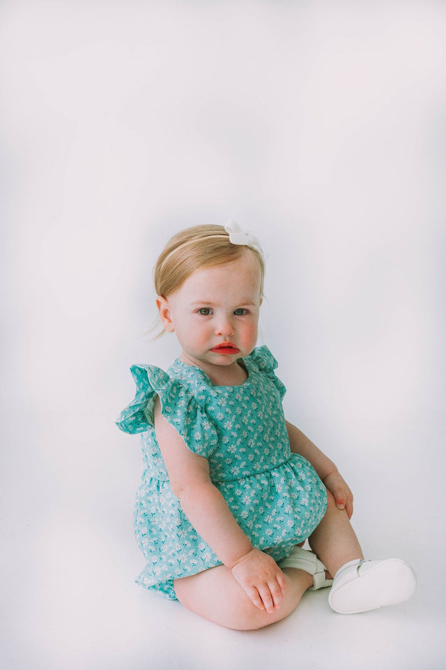 Infant Girl's Turquoise Daisy Bubble Romper