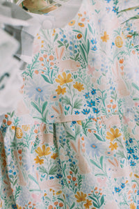 Little Girl's Orange Blue and Green Botanical Floral Pinafore Dress