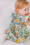 Infant Girl's Orange Blue and Green Botanical Floral Bubble Romper
