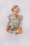 Infant Girl's Orange Blue and Green Botanical Floral Bubble Romper
