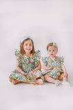 Infant Girl's Orange Blue and Green Botanical Floral Bubble Romper
