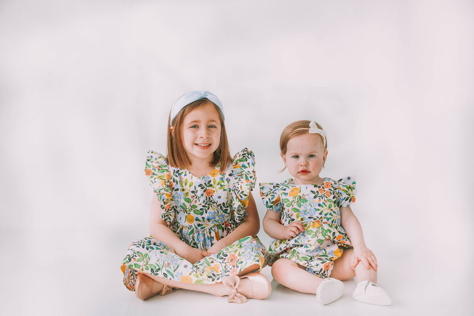 Infant Girl's Orange Blue and Green Botanical Floral Bubble Romper