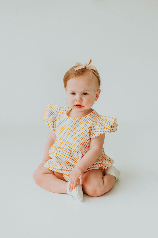 Infant Girl's Yellow Polka Dot Bubble Romper