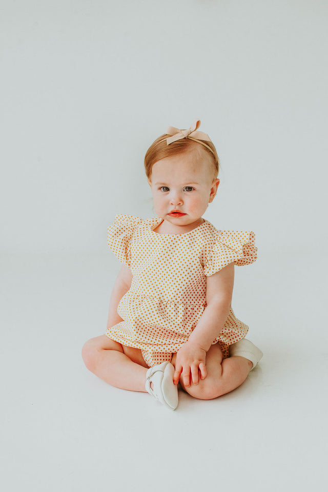 Infant Girl's Yellow Polka Dot Bubble Romper
