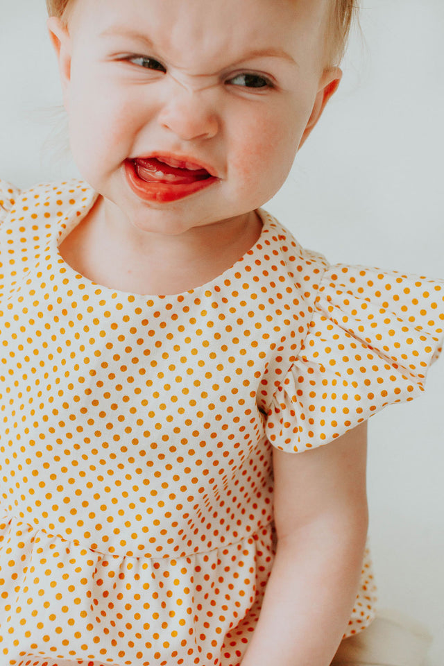 Infant Girl's Yellow Polka Dot Bubble Romper