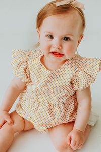 Infant Girl's Yellow Polka Dot Bubble Romper