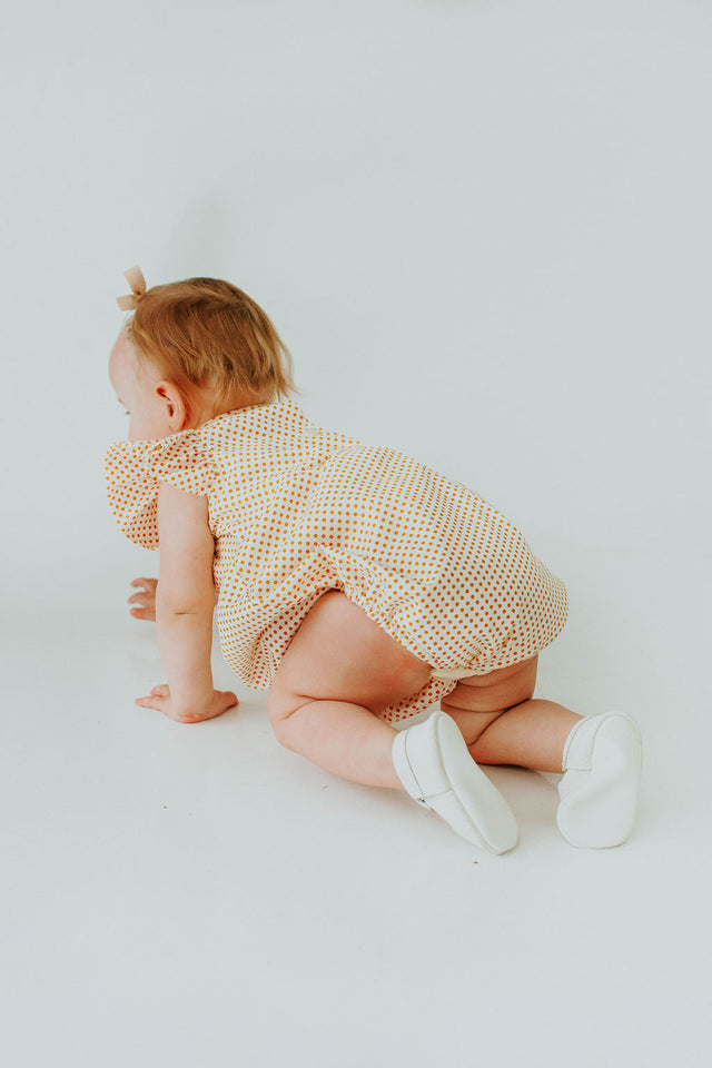 Infant Girl's Yellow Polka Dot Bubble Romper