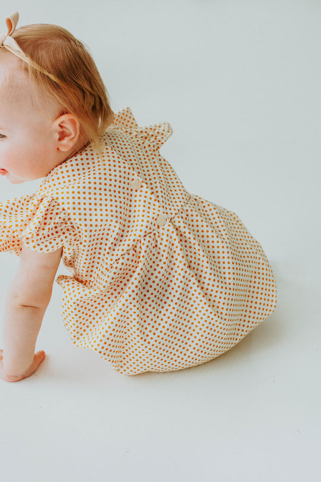 Infant Girl's Yellow Polka Dot Bubble Romper