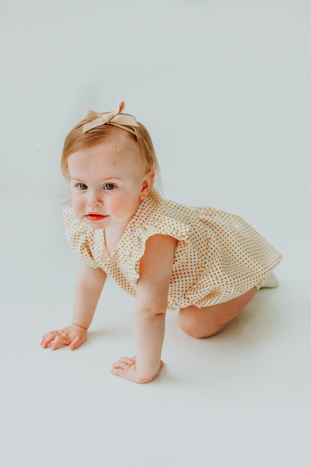 Infant Girl's Yellow Polka Dot Bubble Romper