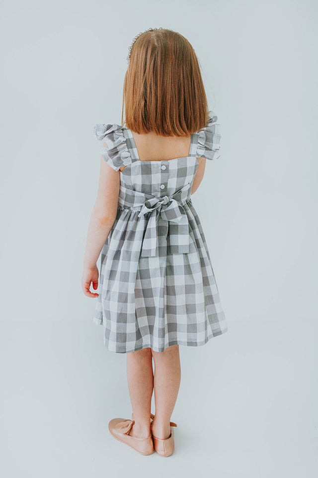 Little Girl's Gray and White Plaid Twirl Dress