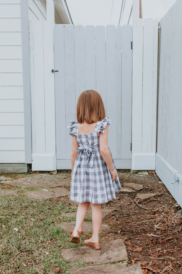 Little Girl's Gray and White Plaid Twirl Dress
