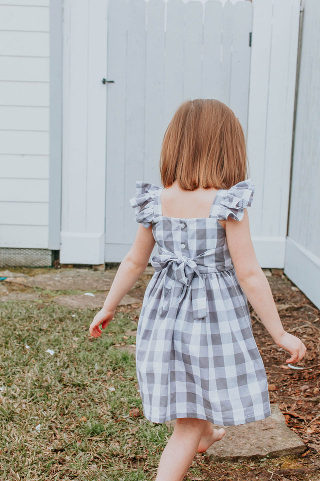 Little Girl's Gray and White Plaid Twirl Dress