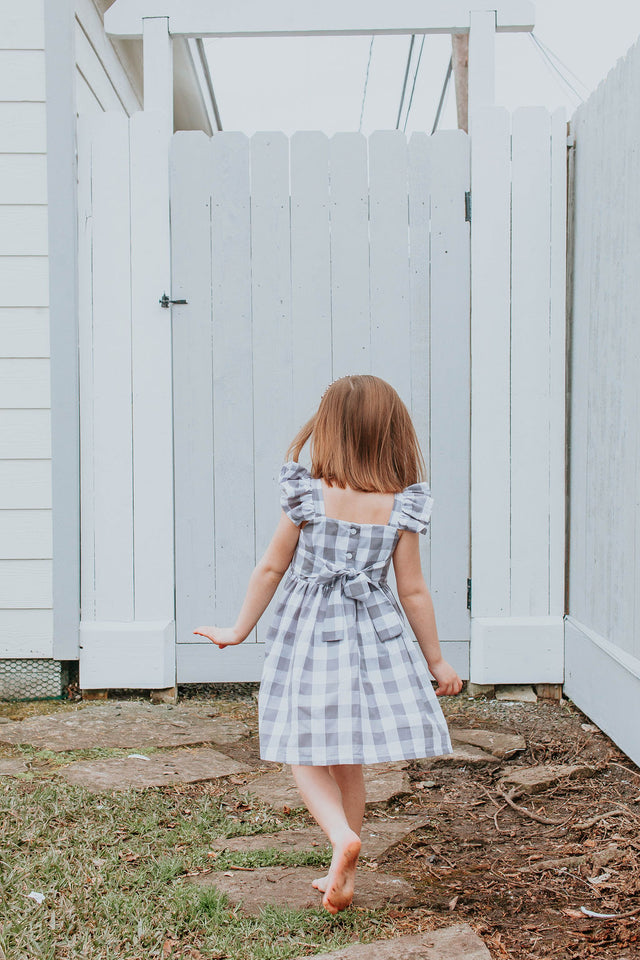 Little Girl's Gray and White Plaid Twirl Dress