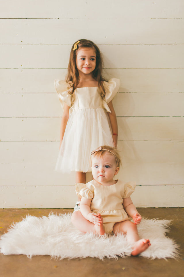 Little Girl's Ivory Boho Flutter Sleeve Tulle Special Occasion Twirl Dress