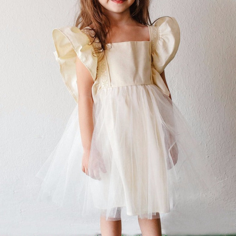 little girls ivory boho tulle flutter sleeve dress