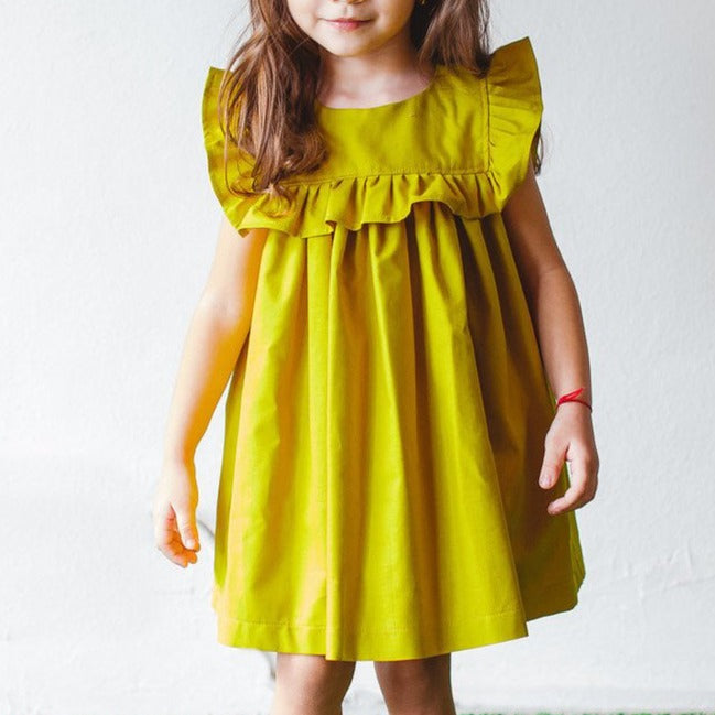 girls mustard yellow ruffle dress