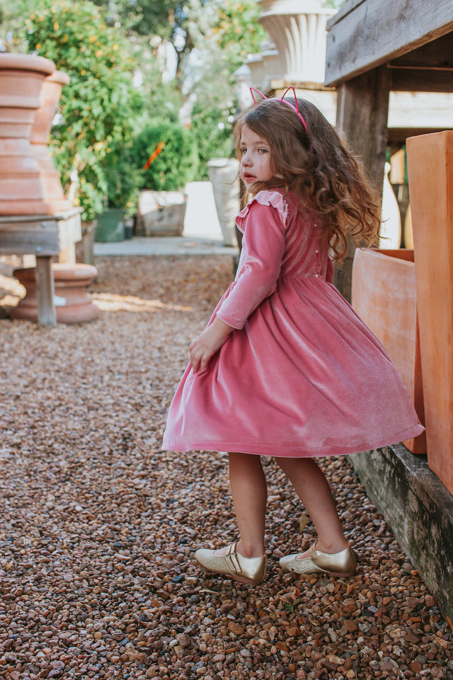 girls pink velvet Christmas dress