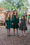Girls-Green-Christmas-Dresses-three-models-two wearing-green-velvet-dress
