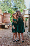Little Girl's Green Velvet Flutter Sleeve Dress