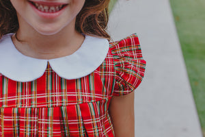 little girls red and green tartan Christmas dress