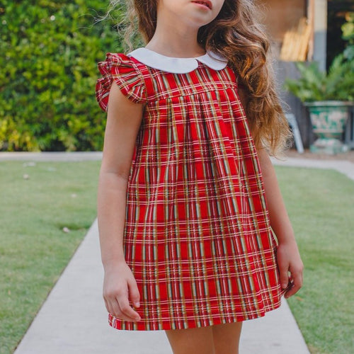 little girls red and green tartan Christmas dress