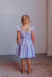 little girl's lavender seersucker dress