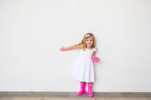 Little Girl's White Cotton Seersucker Dress