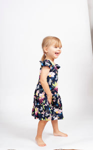 Little Girl's Multicolor Floral Three Pocket Jersey Dress