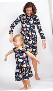 Little Girl's Multicolor Floral Three Pocket Jersey Dress