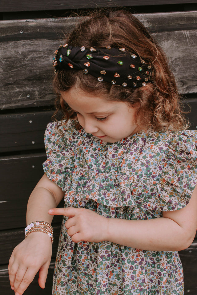 Little Girl's Bejeweled Rhinestone Knotted Turban Headband One Size