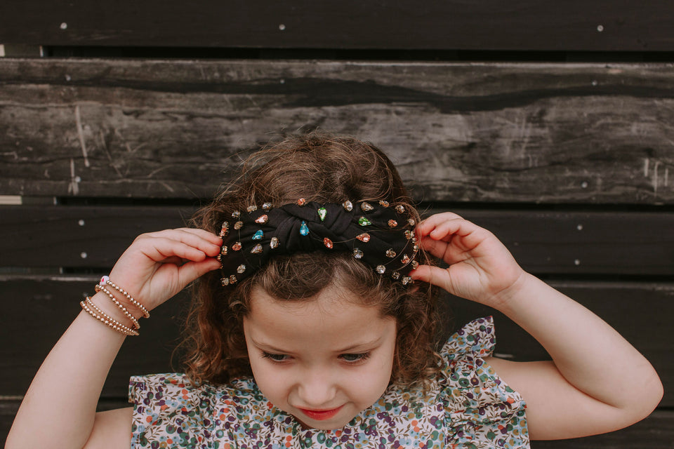 Little Girl's Bejeweled Rhinestone Knotted Turban Headband One Size