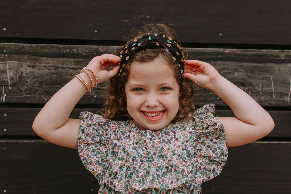 Little Girl's Bejeweled Rhinestone Knotted Turban Headband One Size
