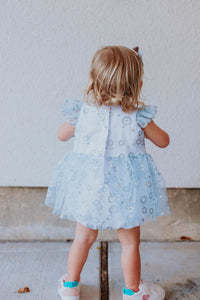 Infant Girls Frozen Elsa Blue and Silver Skirted Tulle Bubble Romper Dress