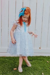 little girls tulle blue and silver elsa frozen dress